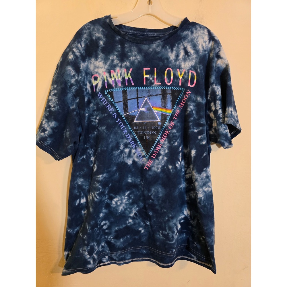 Pink Floyd Dark Side of the Moon Tie Dye Graphic T-Shirt Blue Large